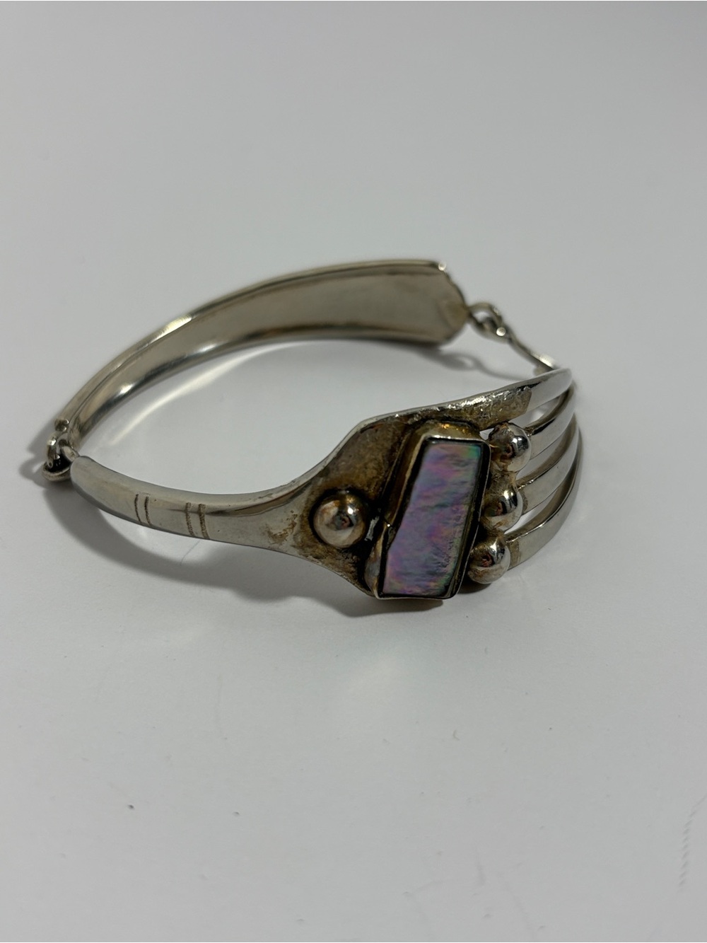 VTG Oneida Community Silverplate Fork Bracelet Abalone Inlay Split Cuff Boho